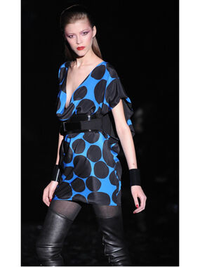Gucci Runway 2009 Silk Polka Dot Dress – Blue Black IT 46 Draped Neck